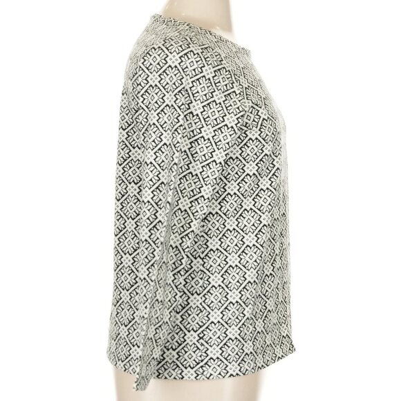 NWT The Talbots Tee Sz 1XP Black White Long Sleeve Crewneck Top Aztec Geometric - Picture 5 of 10